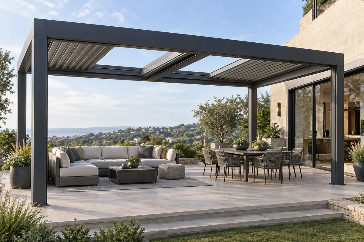 Concept visualization of Louvered Pergola — Double Retracting
